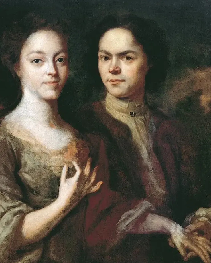 Автопортрет с женой, Андрей Матвеев, ок. 1728–1729 гг. (Государственный Русский музей)