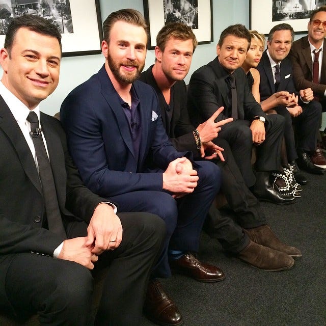 Роберт Дауни-младший выложил фотографию с коллегами по «Мстителям» (апрель 2015). Фото: @robertdowneyjr