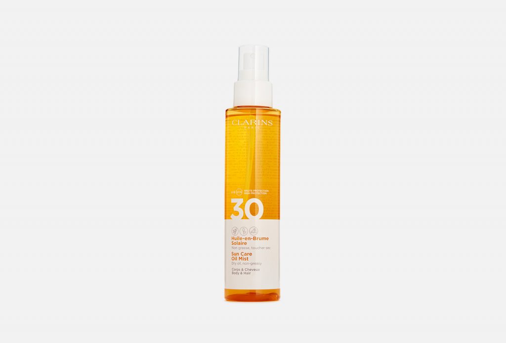 Солнцезащитное масло-спрей для тела и волос SPF 30 Huile-en-Brume Solaire, Clarins, 3600 р.