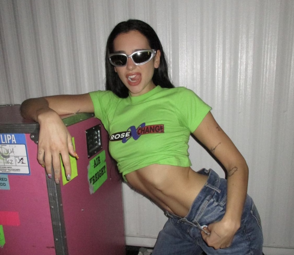 Neon top and metallic glasses: Dua Lipa reincarnated as a teenager from scratch