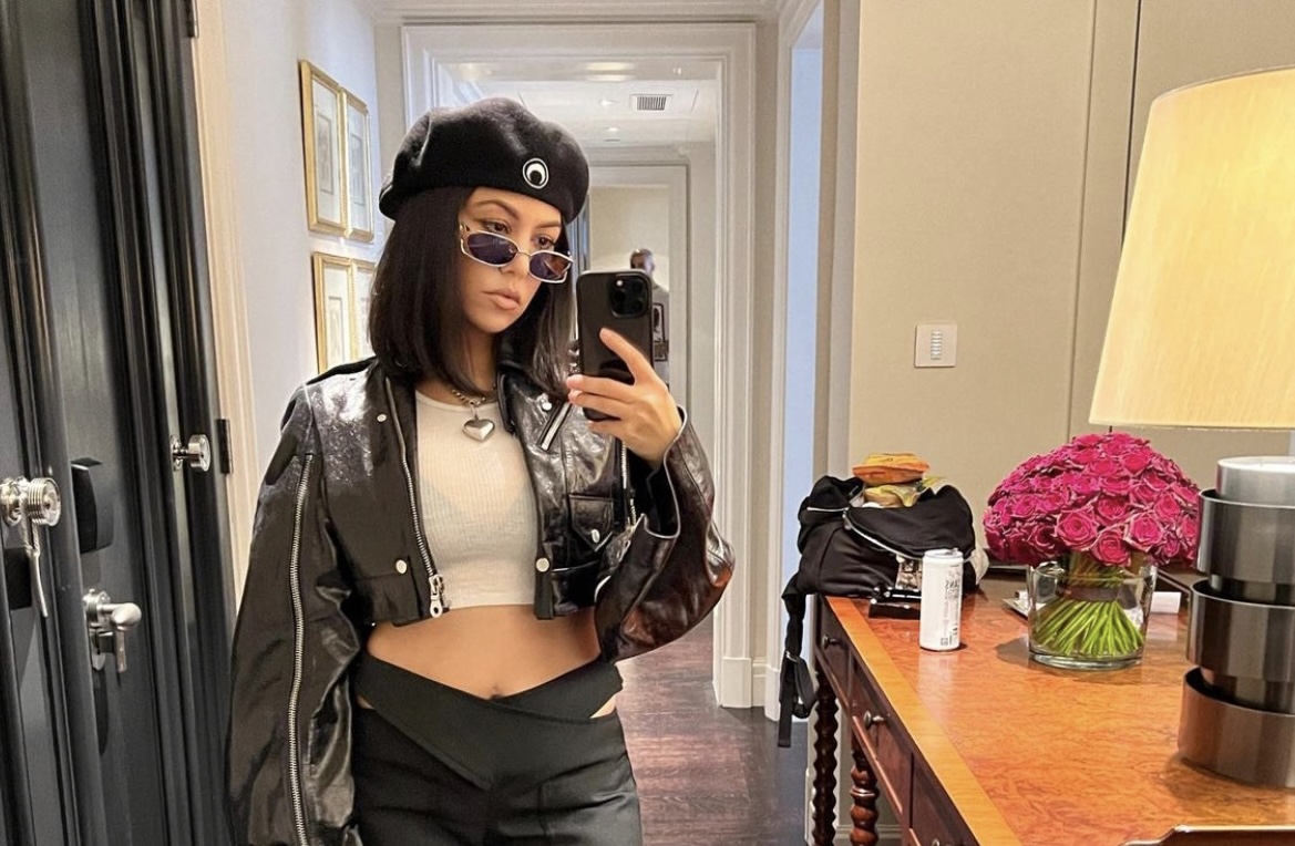 What to wear with a beret this fall?  Kourtney Kardashian voted for cheeky accompaniment